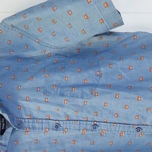 Mens Novelty Blue All Over Bear Print Button Down Shirt Pocket Preppy Sz.Large